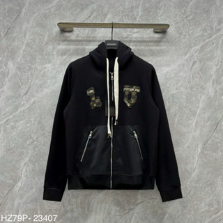 Áo khoác hoodie zip nam nữ Eo Vì thêu logo chữ da nâu vân hoa phối túi gió bụng dây rút mũ bản to HZ79P