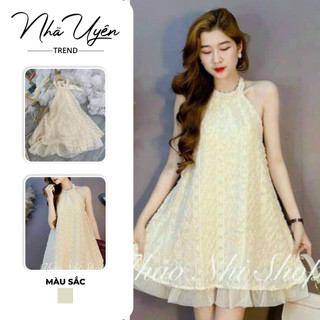 Đầm dây yếm cột nơ hở lưng sexy chất xô lông 2 lớp xòe phù hợp đi biển,hẹn hò siêu xinh màu hot