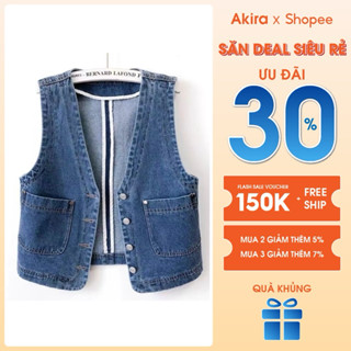 Áo gile jean nữ màu denim 2 túi, áo khoác jean nữ vải bò C1