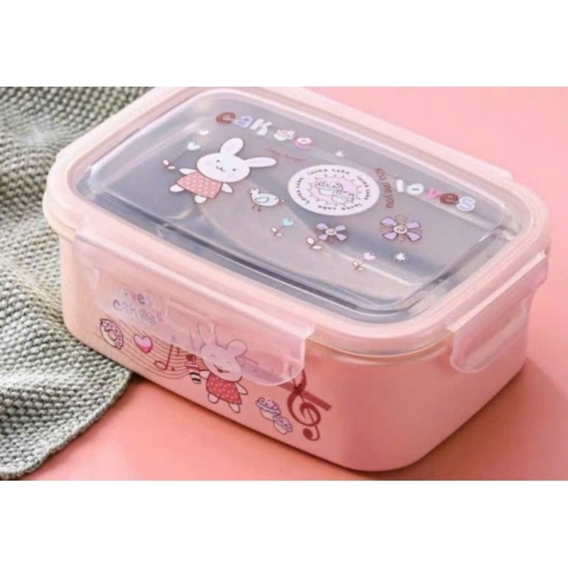 Hộp cơm inox giữ nhiệt  2 ngăn kèm muỗng (lunch box)