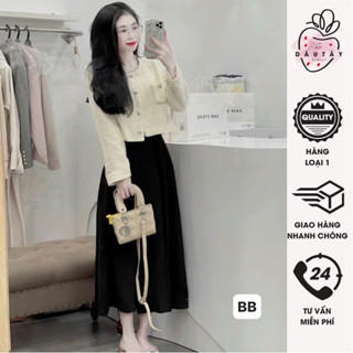 Sét Dạ Tweed Set Dạ Khuy  Kèm Chân Váy Dáng Dài Chuẩn Form Loại 1