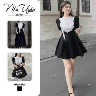 Đầm váy dài - Đầm fashion nữ, đâm đen tay phồng cột nơ phói bèo ngực ( 2 dáng ) cực thanh lịch, sang trọng đi tiệc