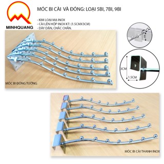  móc treo quần áo gắn tường  và cài thanh inox mẫu 5 bi 7bi 9 bi giá kệ treo quần áo cho cửa hàng và shop thời trang 