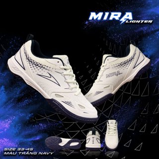 [ Đặt Tiến 1 Size] Giày Cầu Lông Bóng chuyền Mira Lighter Trắng Navy Chính Hãng Đế 2 Lớp Cao Su Giả Da Được Khâu Đế