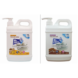 Nước rửa chén siêu sạch Mr Fresh 1.6L Tinh chất Cám gạo, Tinh dầu Gừng / Quế khử mùi Hải sản (can có vòi nhấn)