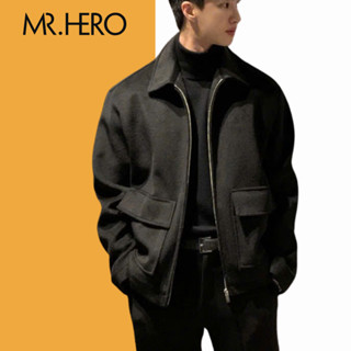 Áo khoác dạ nam dáng ngắn form rộng AKD38 M.RO dài tay vải dạ ép nhám nhẹ Mrherovn