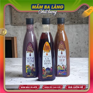   Combo 3 chai  Nước Mắm Cá Cơm Than 35N 500ml Mắm Tôm 650g Mắm Tép 650g đặc sản Ba Làng Foods 