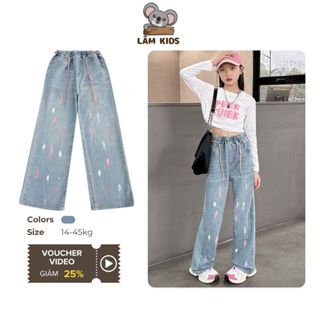 Quần Jean Ống Suông Cho Bé Vẩy Sơn Cá Tính Quần Bò Ống Rộng Bé Gái Lâm Kids QD7
