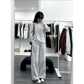 Set bộ thêu logo ngựa áo sweater mix quần ống suông chất nỉ