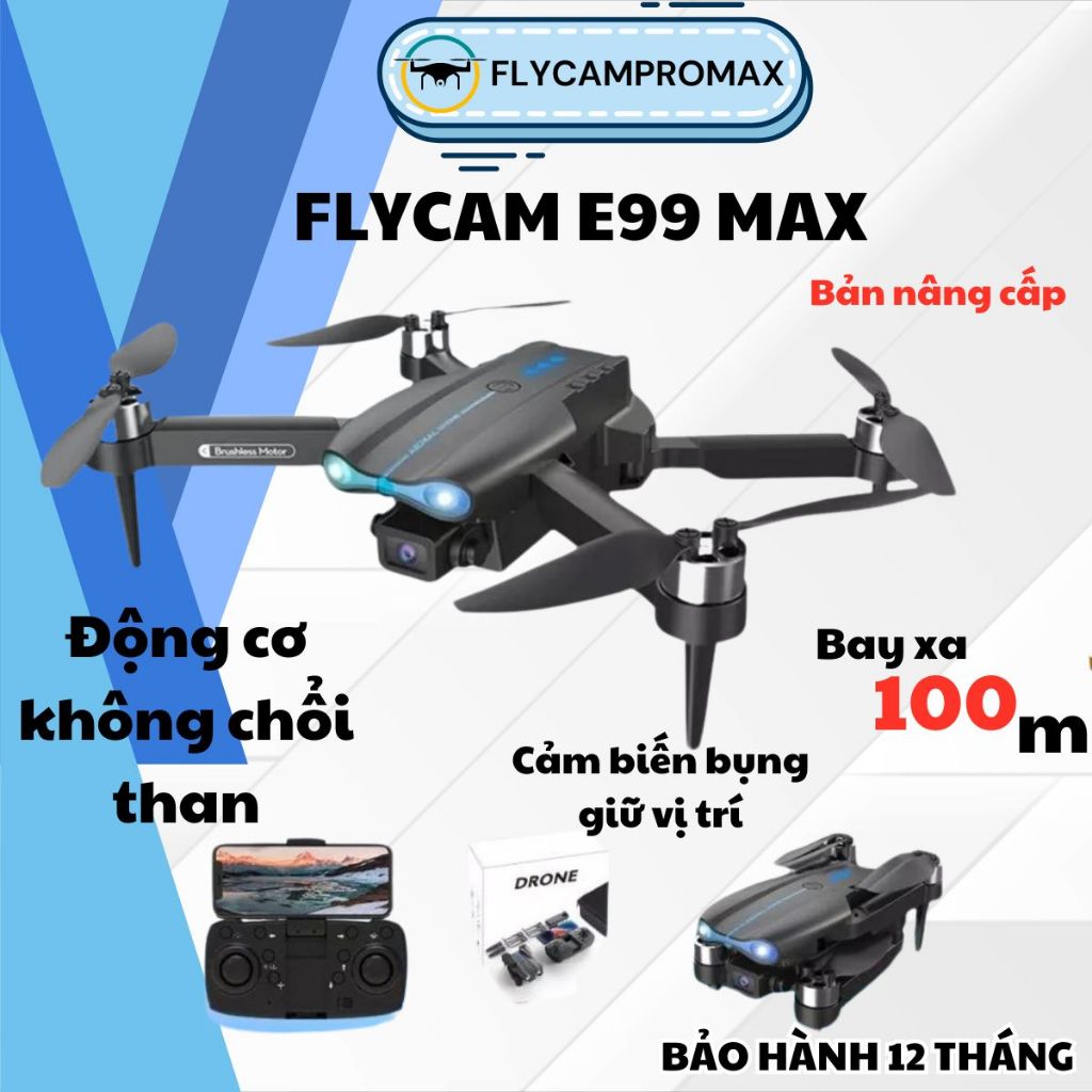 Máy bay camera flycam mini giá rẻ E99 Max động cơ không chổi than siêu bền, pin trâu bay 20 phút