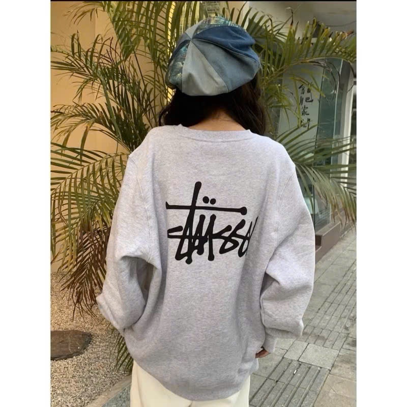 Áo Nỉ Sweater Stussy Phiên Bản Chữ Ký Sau Lưng Và Logo Stussy Trước Ngực Dáng Bassic Form Rộng Nam N