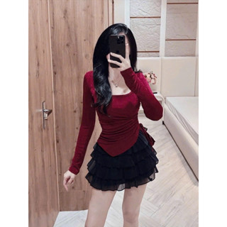 ÁO TAY DÀI CỔ VUÔNG VẠT CHÉO RÚT DÂY BÊN UN TẾT