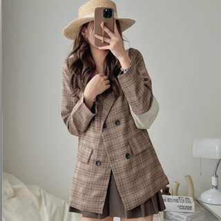 Áo blazer kẻ 2 lớp nữ dày dặn dài tay, áo khoác blazer form rộng phong cách Hàn Quốc nhiều mẫu kẻ caro HOTHIT