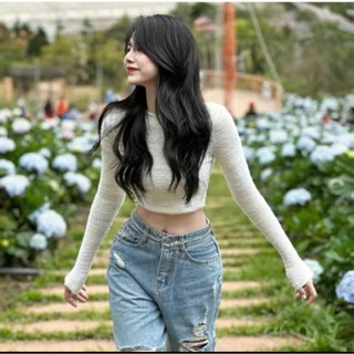 Áo len lông thỏ tay dài, áo lông thỏ croptop ôm body A386