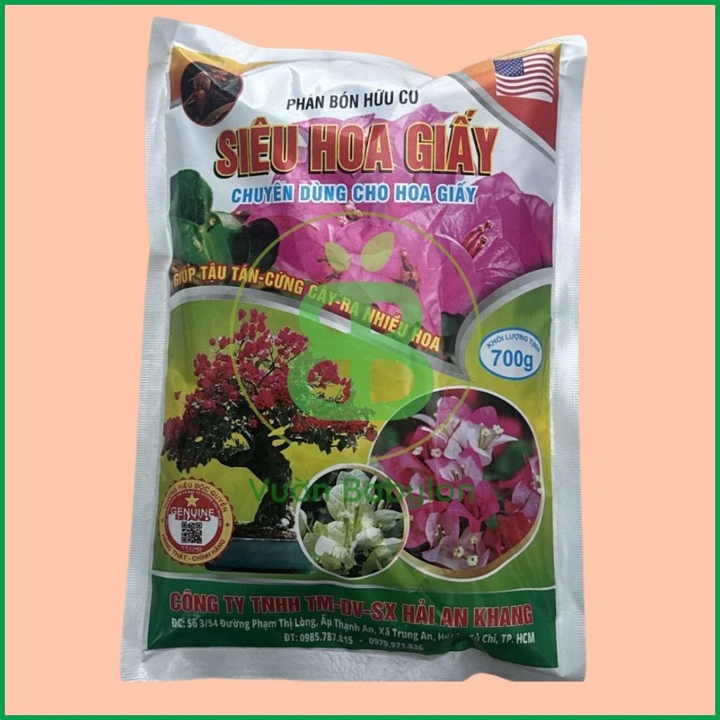 Phân Bón Hữu Cơ Siêu Hoa Giấy VUONBABYLON, Giúp Cứng Cây, Ra Nhiều Hoa, Lâu Tàn, Màu Rực Rỡ - Gói 700G