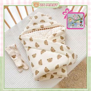 [TẶNG 1 TÚI TỎI] Chăn Choàng Ủ Xô Trần Bông Hạt Đậu Có Mũ Kèm Dây Đai Cho Bé 2xmart