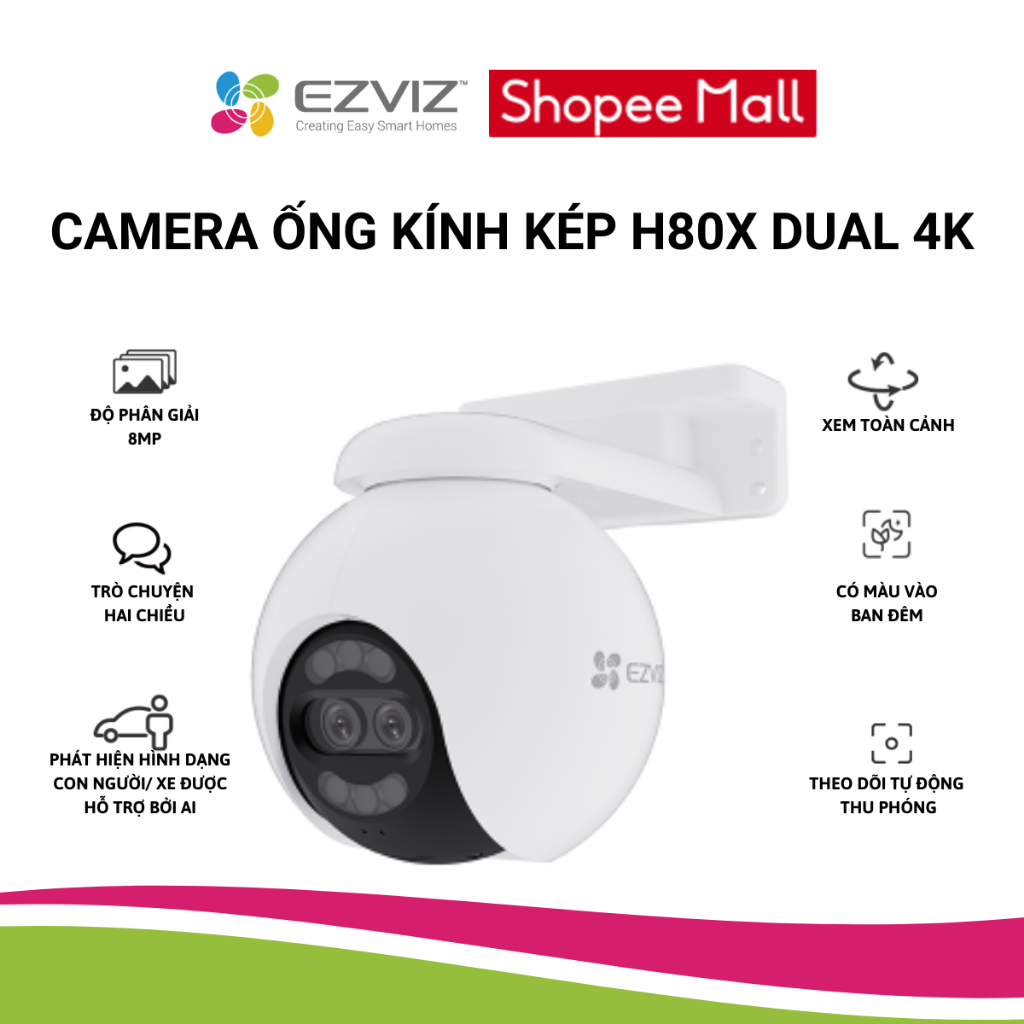 Camera Ngoài Trời Ống Kính Kép Ezviz H80x 8MP Chính Hãng Màu Ban Đêm Xoay 360 Độ Bảo Hành 2 Năm