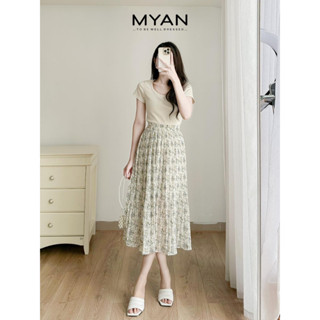 MYAN DESIGN Chân Váy Dài Hoa Nhí Dáng Midi Cạp Chun 2 Lớp Họa Tiết Hoa Lá Chấm Bi V032307