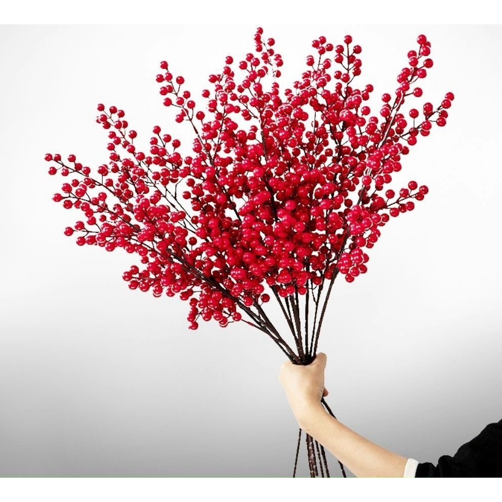 Cành đào đông Cherry đỏ 12 nhánh loại đẹp không dính quả, trang trí tết