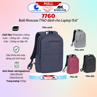[HỎA TỐC] Balô Rivacase 7760 dành cho Laptop 15.6" - Bảo hành 24 tháng - Hàng chính hãng