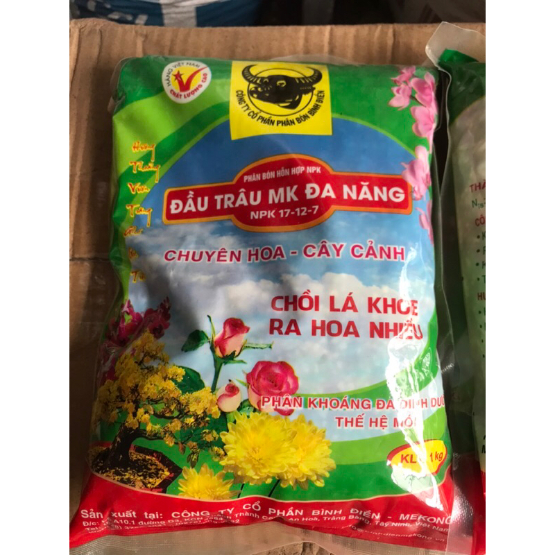 Phân bón Npk 17-12-7+te,Npk đầu trâu đa năng túi 1kg ,đầu trâu  3màu