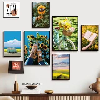 Tranh dán tường Zen decor chủ đề phong cảnh thanh xuân vườn trường tươi mới vàng tươi- nhiều kích thước phù hợp