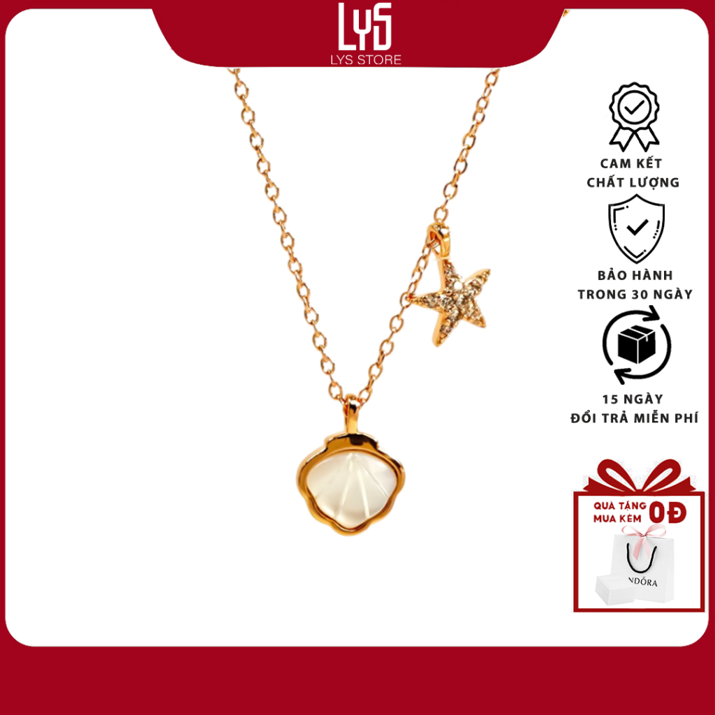 Dây chuyền bạc Lys Sao Biển Và Ngọc Traii 6414RG - Dây chuyền chuẩn Bạc S925 Fullbox hộp PAN đầy đủ 
