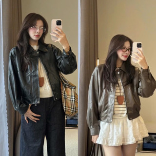 (HÀNG QC L1 ) Áo da bomber dáng ngắn AD965