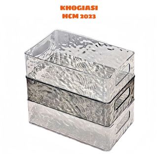 Khay Nhựa Đựng Đồ Trong Suốt, Khay Đựng Đa Năng Vân Sóng Có Tay Cầm Có Thể Xếp Chồng