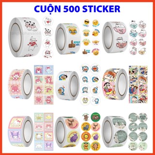 Cuộn 500 sticker hoạt hình ngộ nghĩnh khen thưởng , tem dán sticker thank you gói hàng thiết kế đơn giản tiện dụng