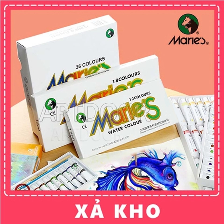 [ARTDOOR] Bộ màu Nước Tuýp MARIES 12ml (hộp giấy) -12 Màu - [xả kho]