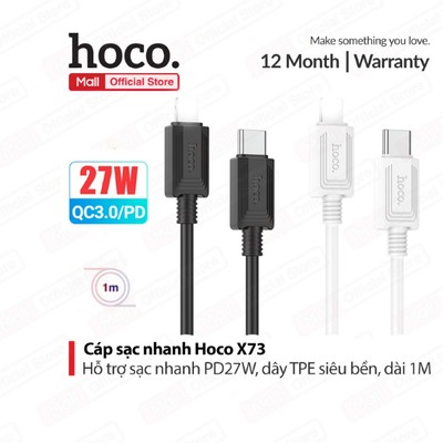 Cáp sạc nhanh Typec to IP PD27W Hoco X73 hổ trợ truyền dữ liệu dùng cho ip6/7/8/X/11/12/13/14promax dẻo bền dài 1M
