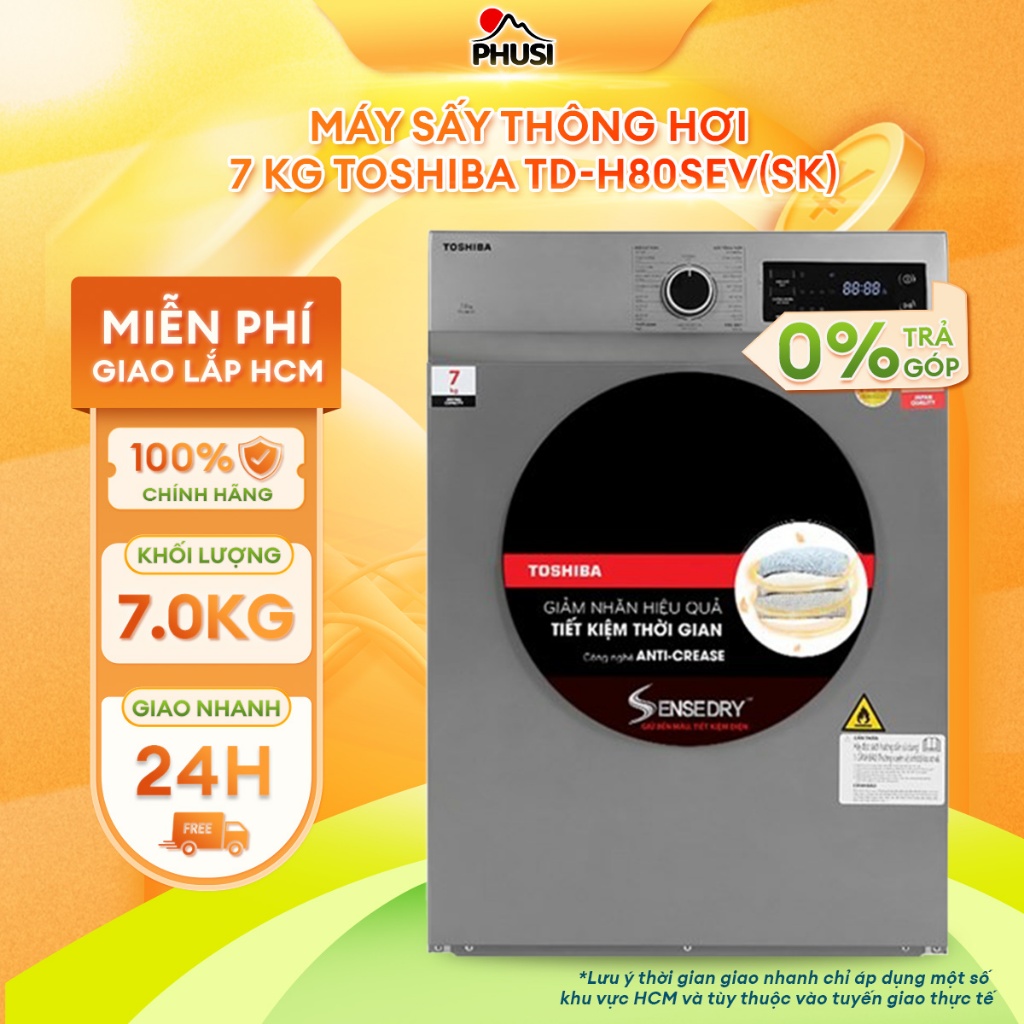 TD-H80SEV(SK) Máy sấy thông hơi 7 kg Toshiba TD-H80SEV(SK) [MIỄN PHÍ GIAO LẮP HCM]