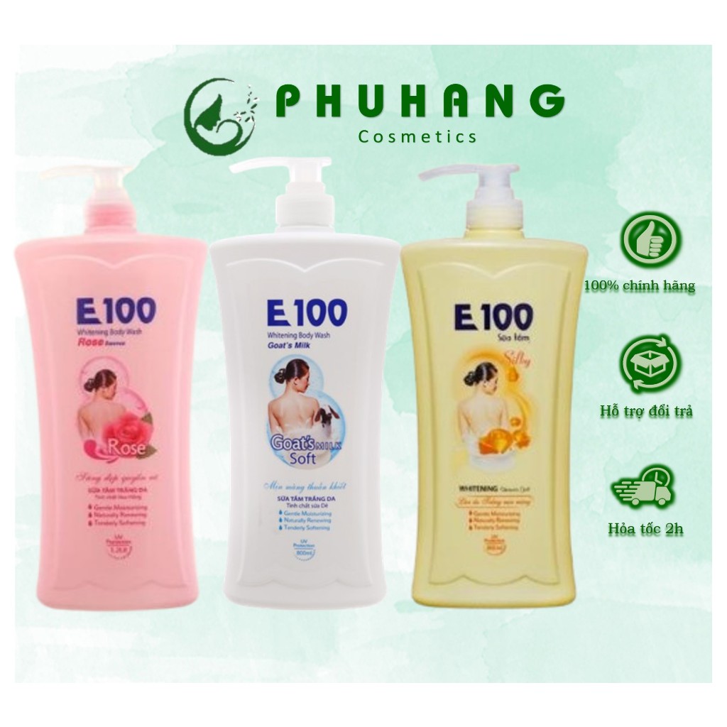 SỮA TẮM E100 SILKY/Tinh Chất Dê/Hoa Hồng 1200ml (3 Màu)