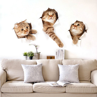 Decal trang trí tường - 3 Con Mèo 3D siêu phá