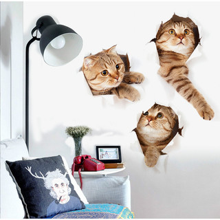Decal trang trí tường - 3 Con Mèo 3D siêu phá