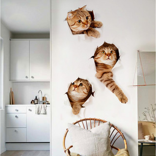 Decal trang trí tường - 3 Con Mèo 3D siêu phá