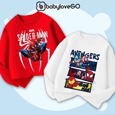 Áo dài tay cho bé trai BabyloveGO áo thun dài tay thu đông chất cotton mềm mịn cho bé in hình siêu anh hùng