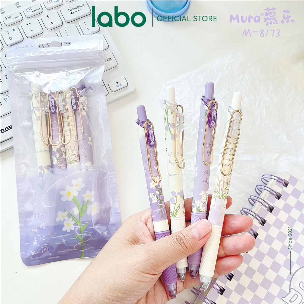 Set Bút Gel Mura Ordinary Daisy 8173 Mực Đen Ngòi 0.5mm Vỏ Hoạ Tiết Daisy Dễ Thương