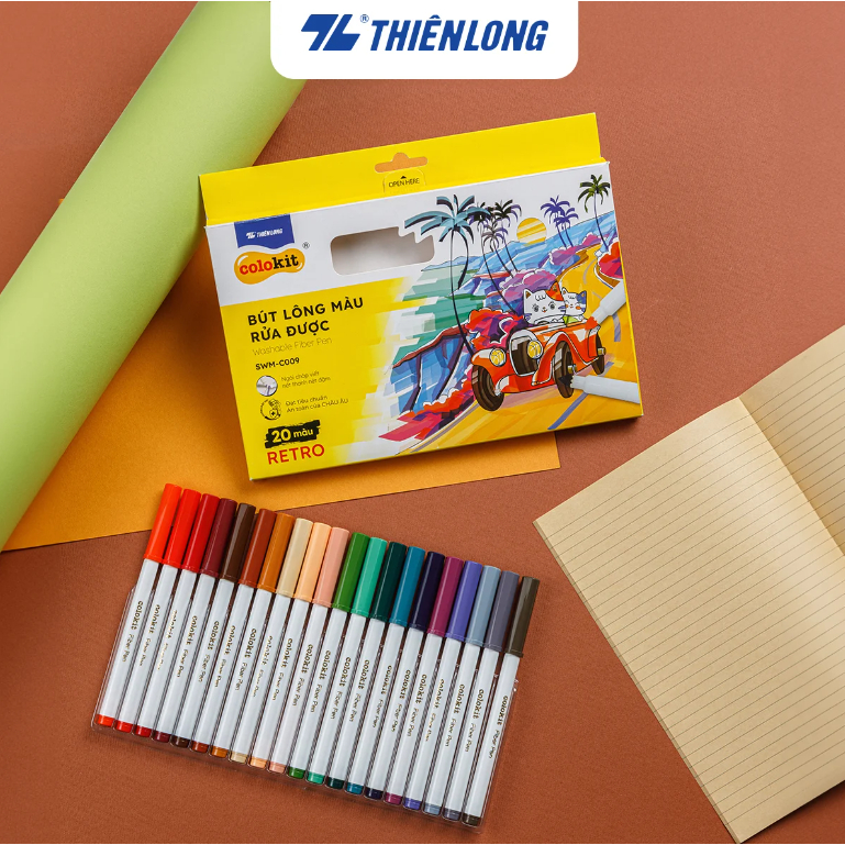 Bút lông màu Fiber Pen 20 màu Retro Thiên Long Colokit SWM-C009 - Bút lông màu, bút dạ rửa được
