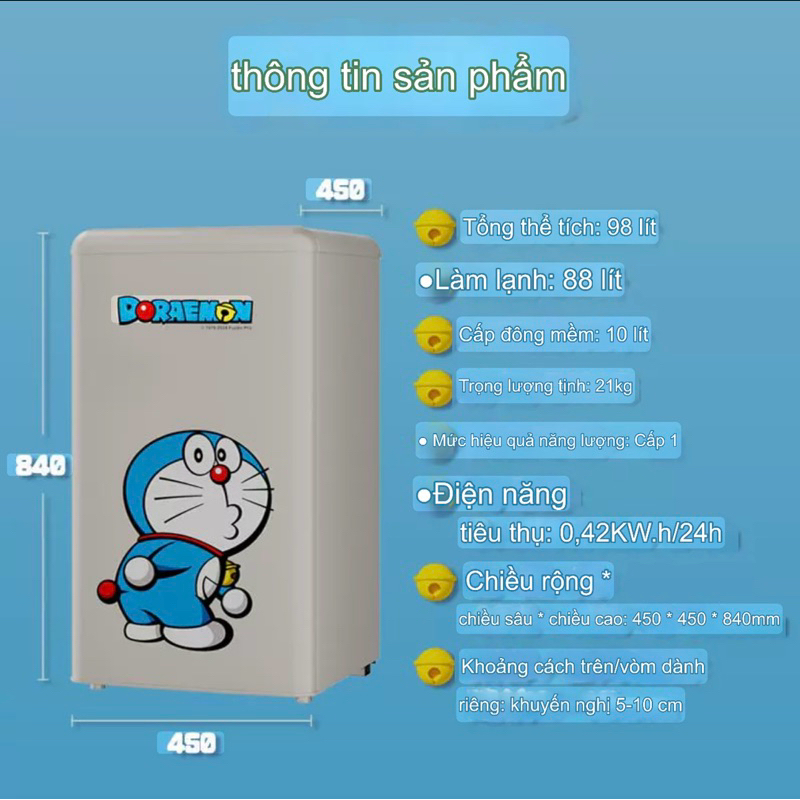 TỦ LẠNH MINI RETRO DEMULLER DOREMON 98L - HÀNG CHÍNH HÃNG