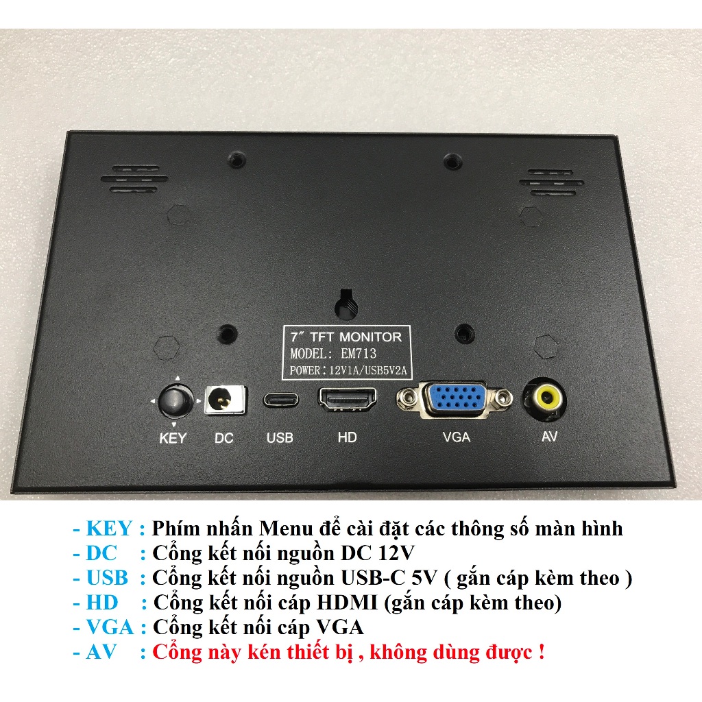 Màn hình 7 inch kết nối HDMI/VGA có loa ngoài, Vỏ kim loại | BigBuy360 - bigbuy360.vn