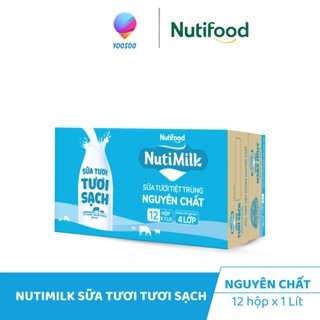 (HỎA TỐC HCM) Thùng 12Hộp 1L NUTIMILK Sữa Tươi Sạch Nguyên Chất/ Có Đường - NUTIFOOD - YOOSOO MALL