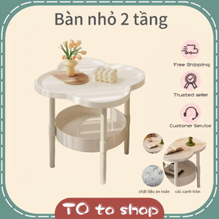 Bàn Trà Mini 2 Tầng Hình Cỏ Bốn Lá, Hai Lớp Để Đựng Đồ, Thích Hợp Làm Bàn Cạnh Giường Ngủ