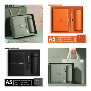  Set quà tặng cao cấp  sổ da + bút ký + bình giữ nhiệt inox 304  SQT1 