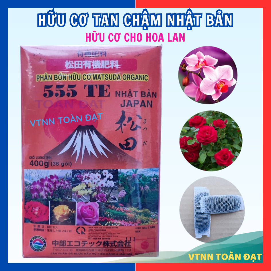 Phân Hữu Cơ dùng cho hoa lan (hộp 36 túi lưới), Phân Matsuda 555+TE Tan Chậm Nhật Bản