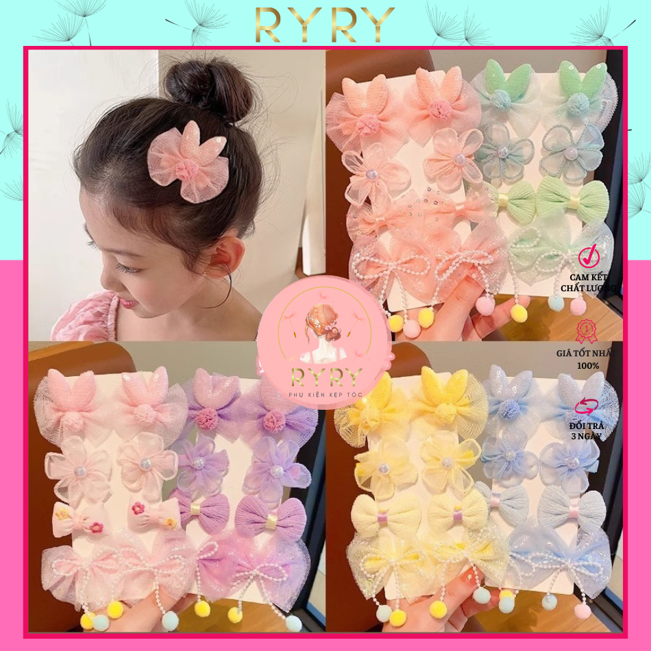 Set 8 kẹp tóc mỏ vịt bé gái đáng yêu, set kẹp tóc dễ thương gồm 8 kẹp vải xịn xò cho bé