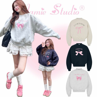 Áo sweater MaMie Studio in Nơ form boxy cho cả nam và nữ, áo nỉ tay dài form ngắn unisex.