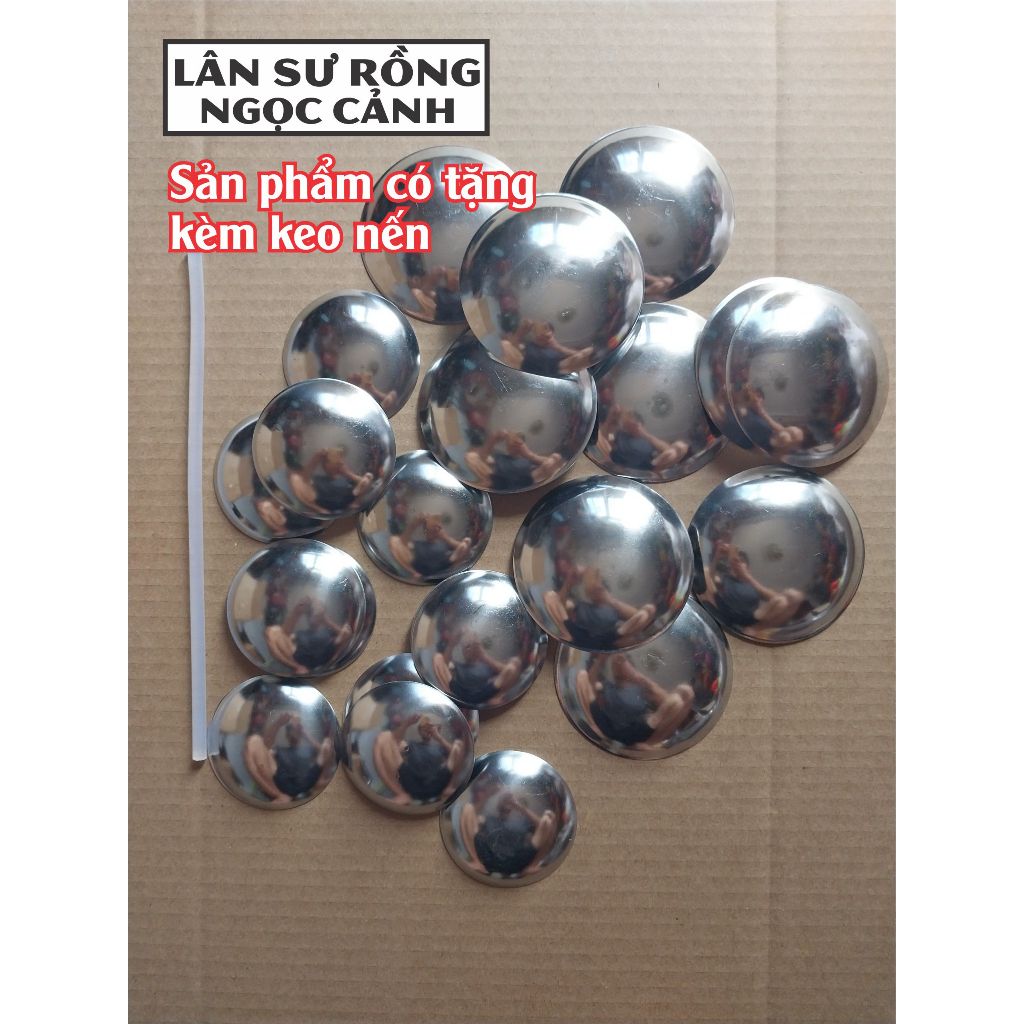 Trán lân sư rồng inox 7cm 9cm phụ kiện lân sư rồng (Tặng kèm 1 cây keo nến)
