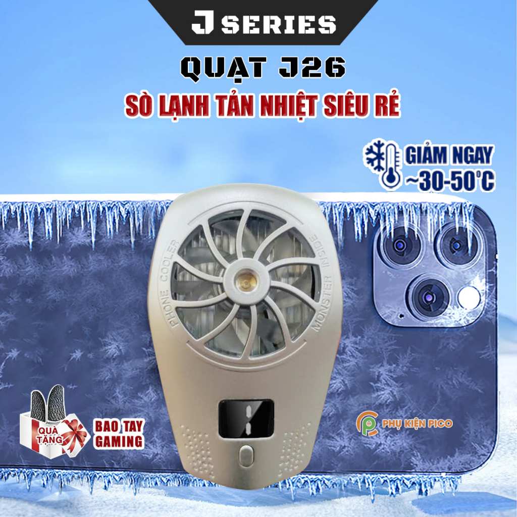 Quạt tản nhiệt điện thoại sò lạnh ngàm kẹp J26 màn hình hiển thị nhiệt độ Led RGB hỗ trợ livestream